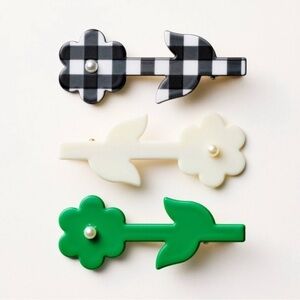 Floral Hair Clip Set in Black, White, and Green